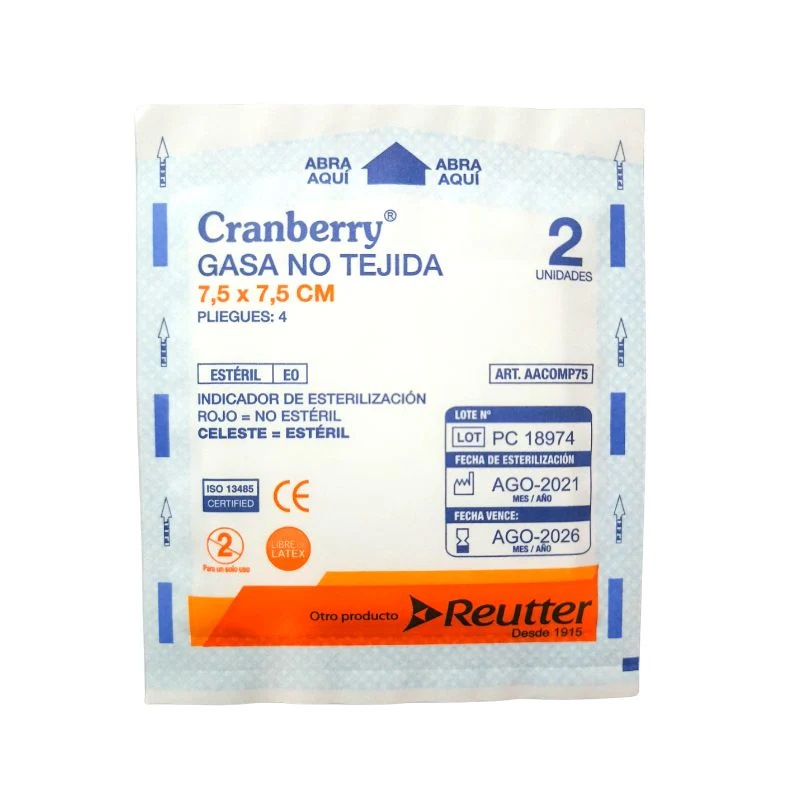 Gasa No Tejida Estéril 7.5 x 7.5 cm 2 Un Reutter Cranberry