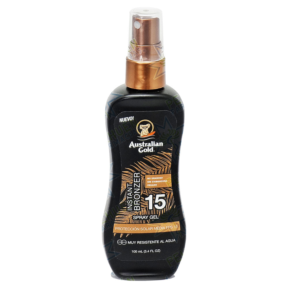 Australian Gold Instant Bronzer FPS 15 Bronceador Spray Gel 100 mL Maver