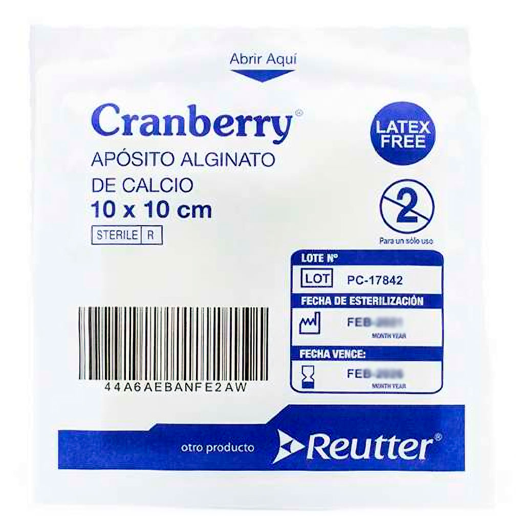 Cranberry Apósito Alta Absorción No Adherente Alginato 5 x 5 cm 1 Unidad Reutter