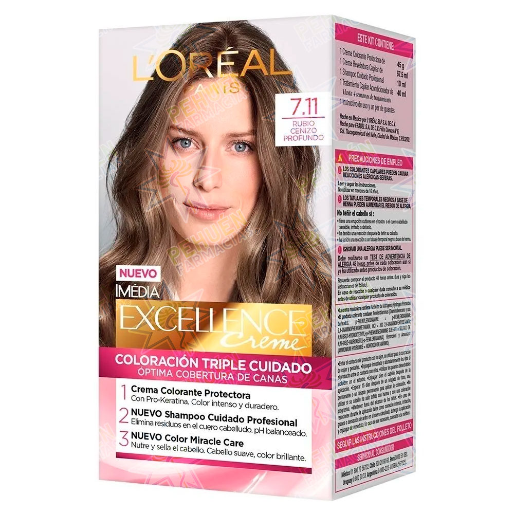 Excellence Creme 7.11 Rubio Ceniza Profundo Tintura Permanente L'oreal