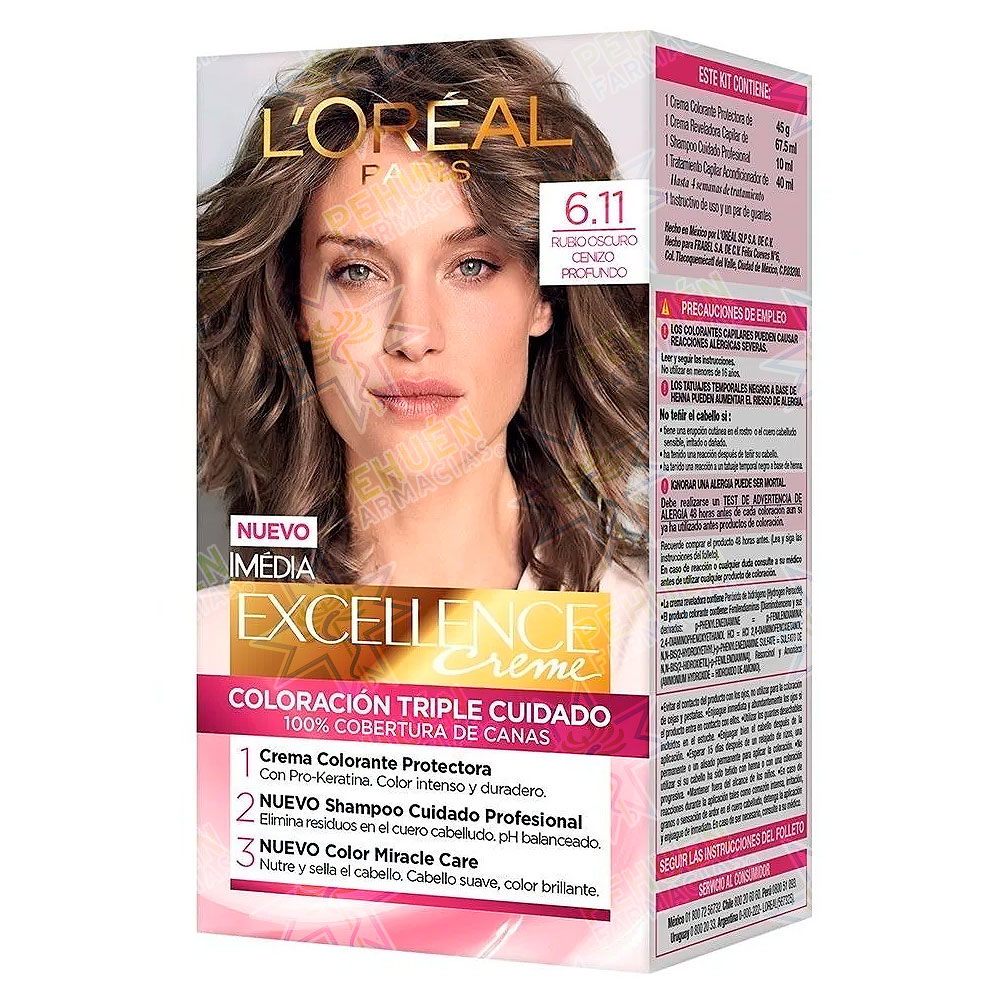 Excellence Creme 6.11 Rubio Oscuro Ceniza Profundo Tintura Permanente L'oreal