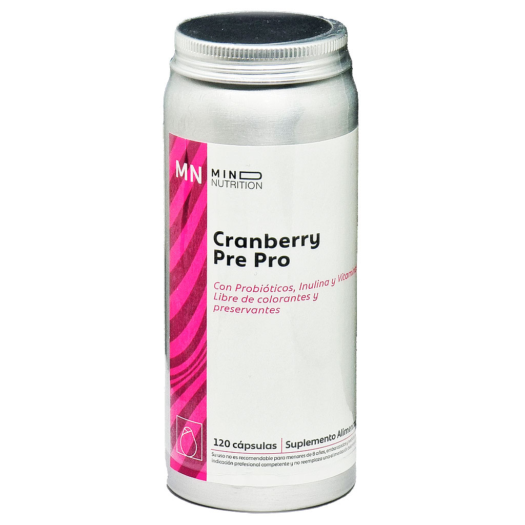 Cranberry Pre Pro con Vitamina C Prebióticos y Probióticos (300/90/60) mg 600 mill UFC 120 Cápsulas Mind Nutrition