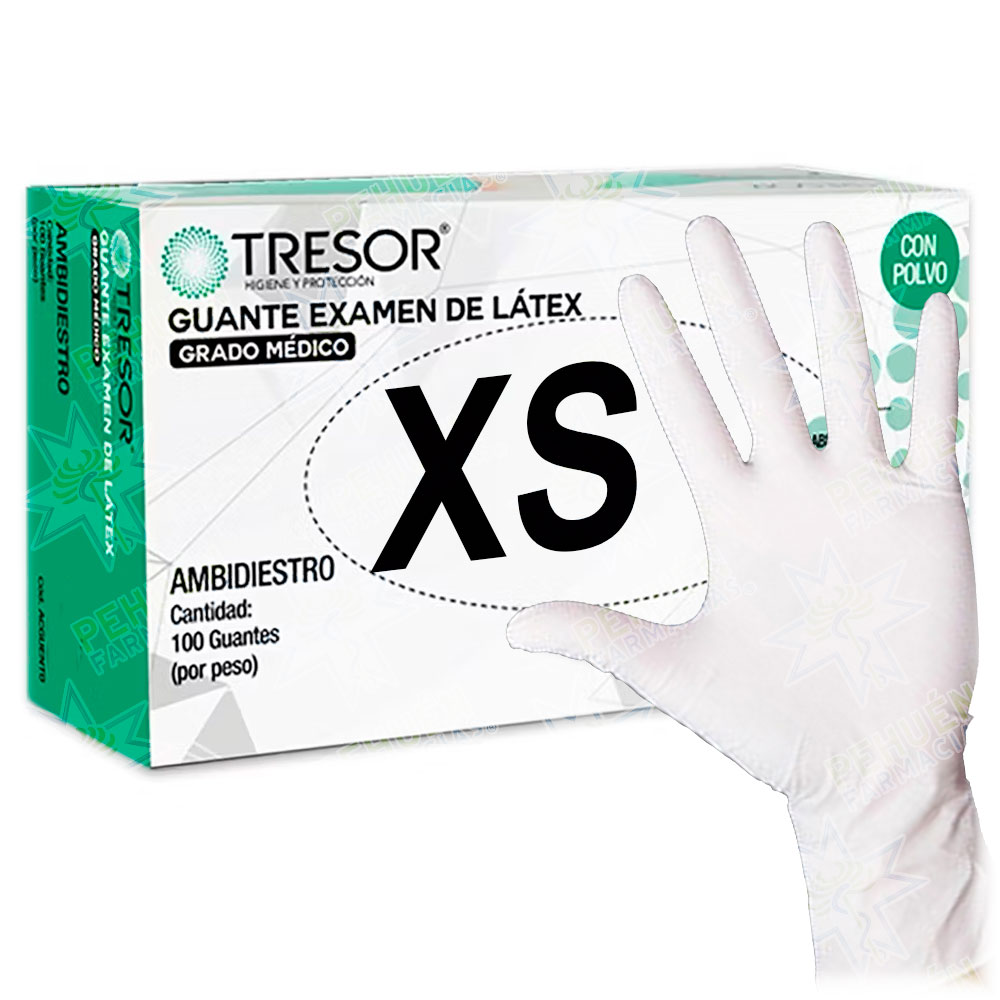 Tresor Guantes Examinación Látex Talla XS Con Polvo Blancos 100 Unidades Grado Médico Reutter