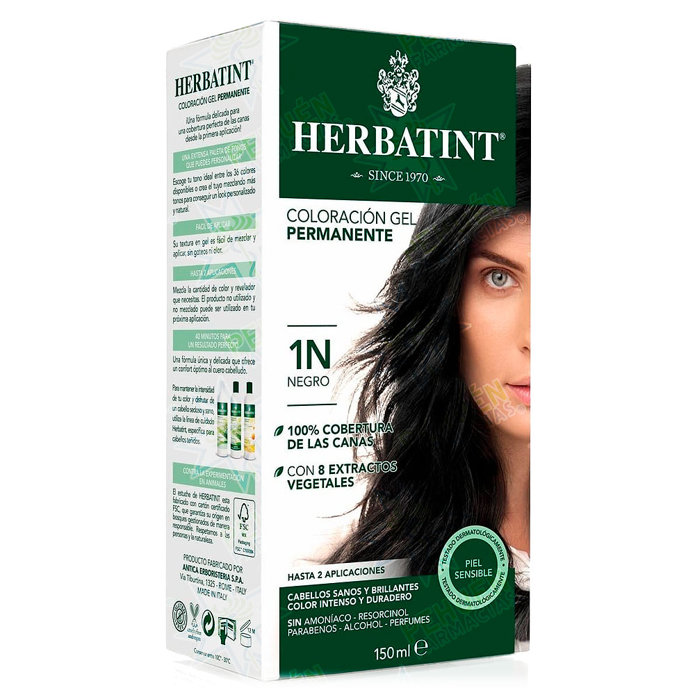 Herbatint 1N Negro Tintura Permanente Gel 150 mL