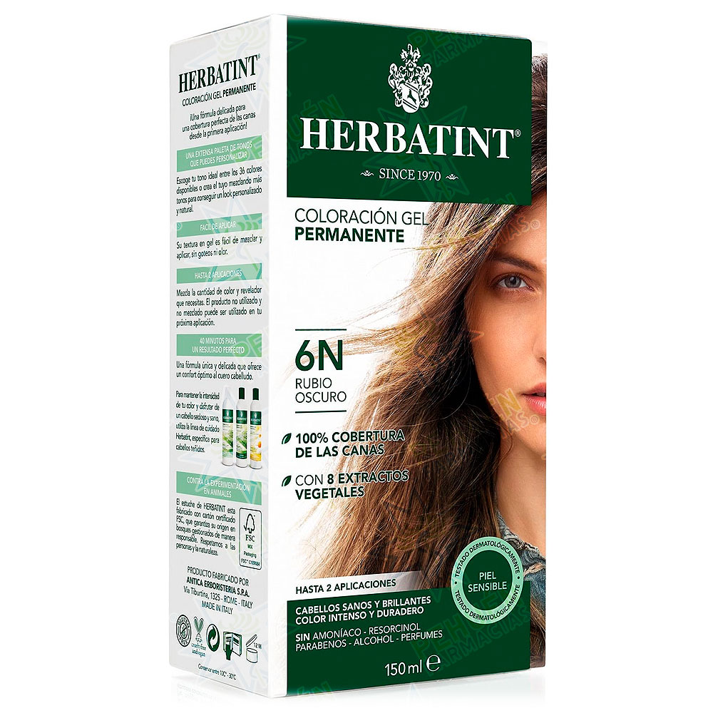 Herbatint 6N Rubio Oscuro Tintura Permanente Gel 150 mL