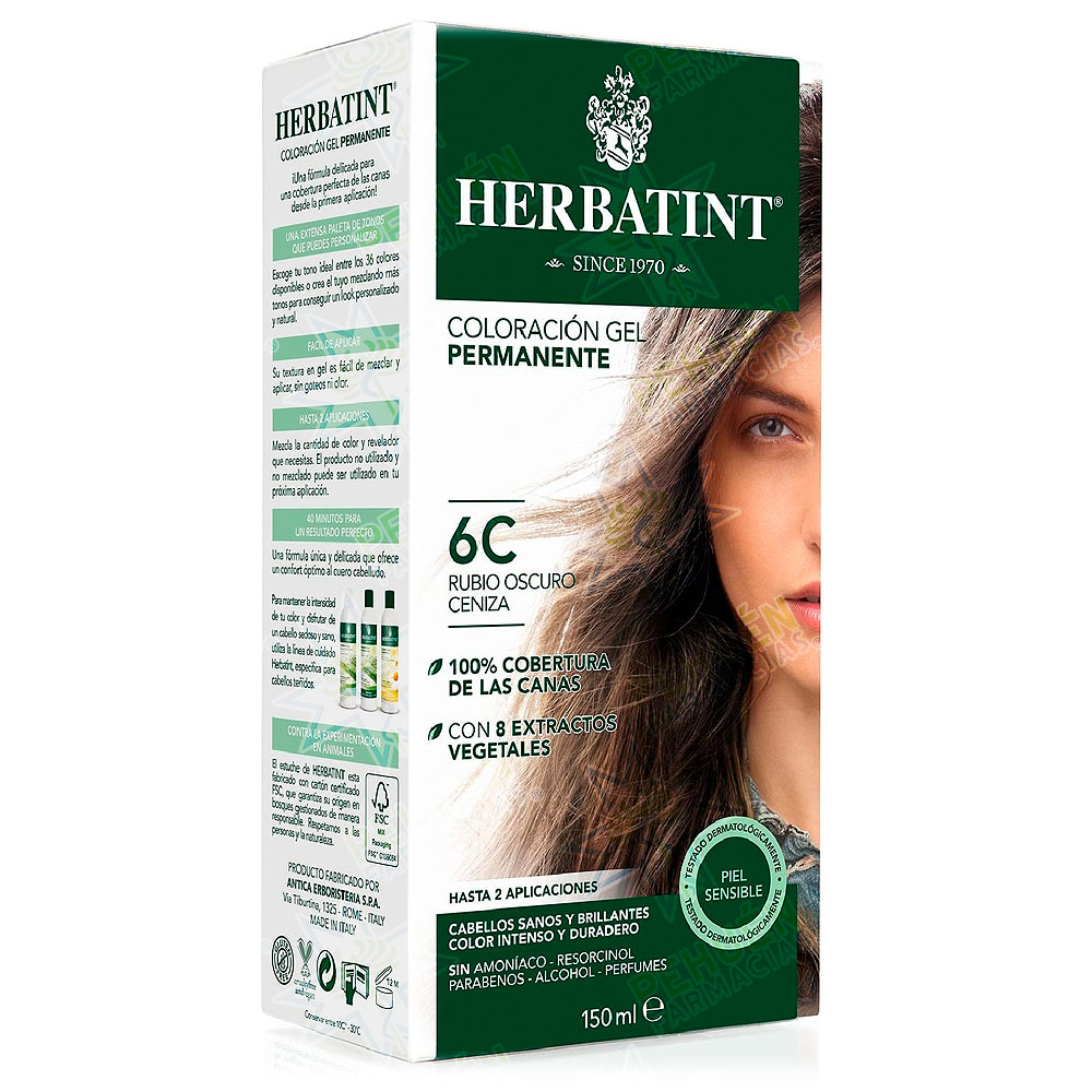 Herbatint 6C Rubio Oscuro Ceniza Tintura Permanente Gel 150 mL