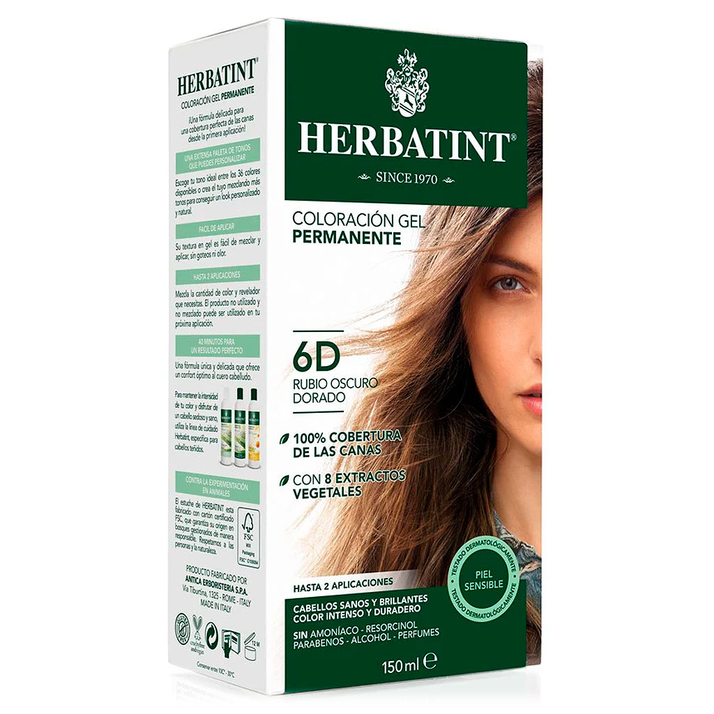 Herbatint 6D Rubio Oscuro Dorado Tintura Permanente Gel 150 mL