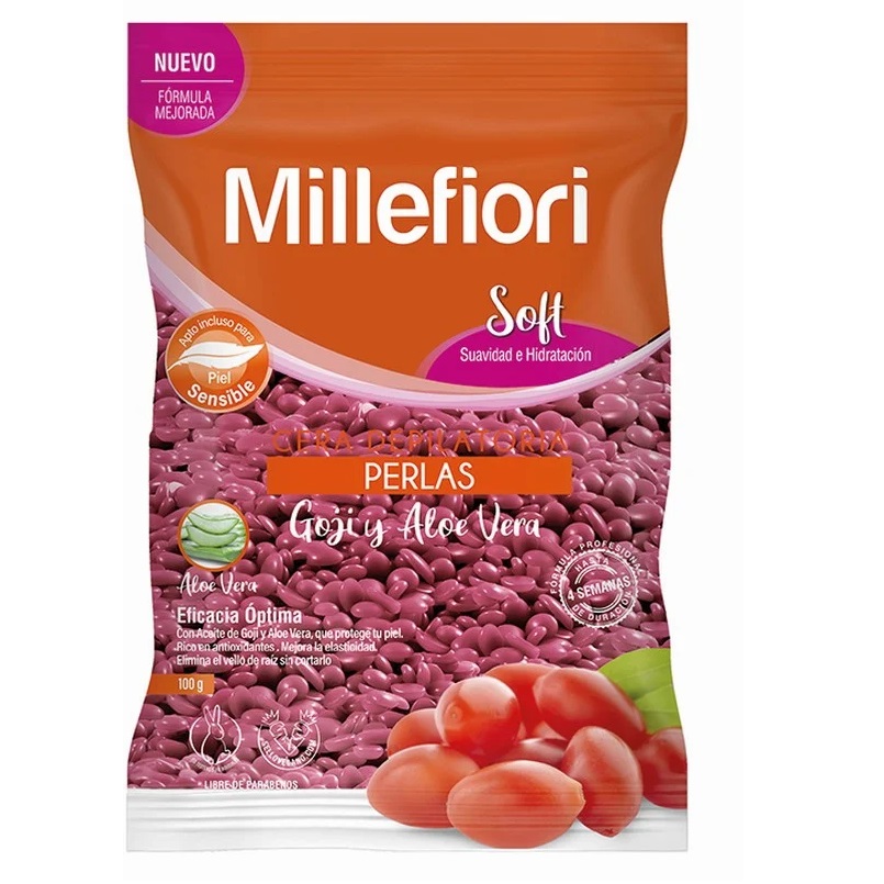Millefiori Soft Perlas Goji Aloe Piel Sensible Cera Depilatoria 100 g Cosmética Nacional