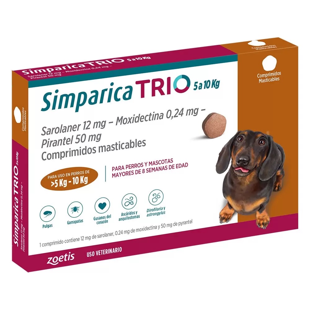Simparica TRIO Perros 5 a 10 kg 1 Comprimido Masticable Zoetis