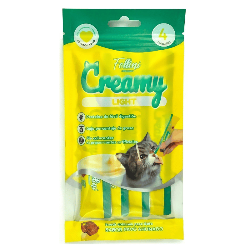 Fellini Premium Creamy Light Pavo Ahumado Snack Cremoso Gatos 4 sachet x 15 g