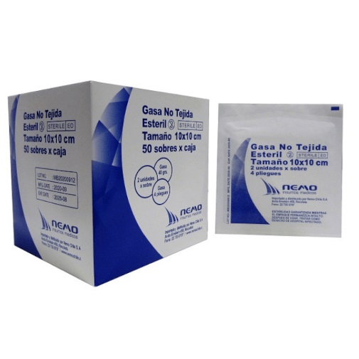 Gasa No Tejida Estéril 10 x 10 cm Caja 50 Sobres x 2 Unidades Nemo