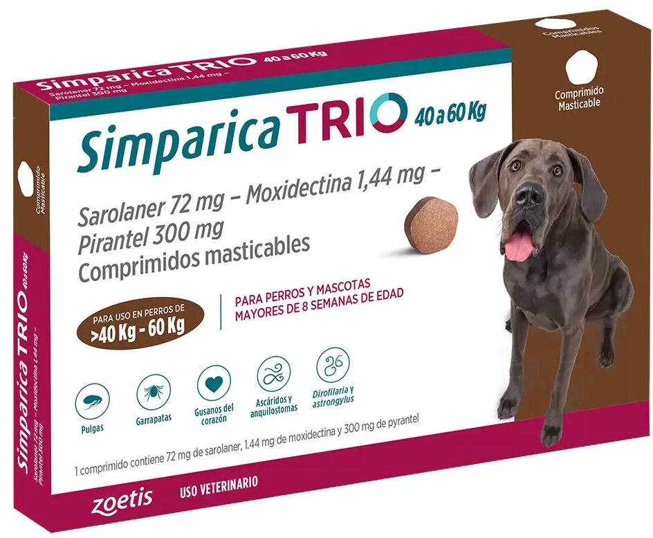 Simparica TRIO Perros 40 a 60 kg 1 Comprimido Masticable Zoetis
