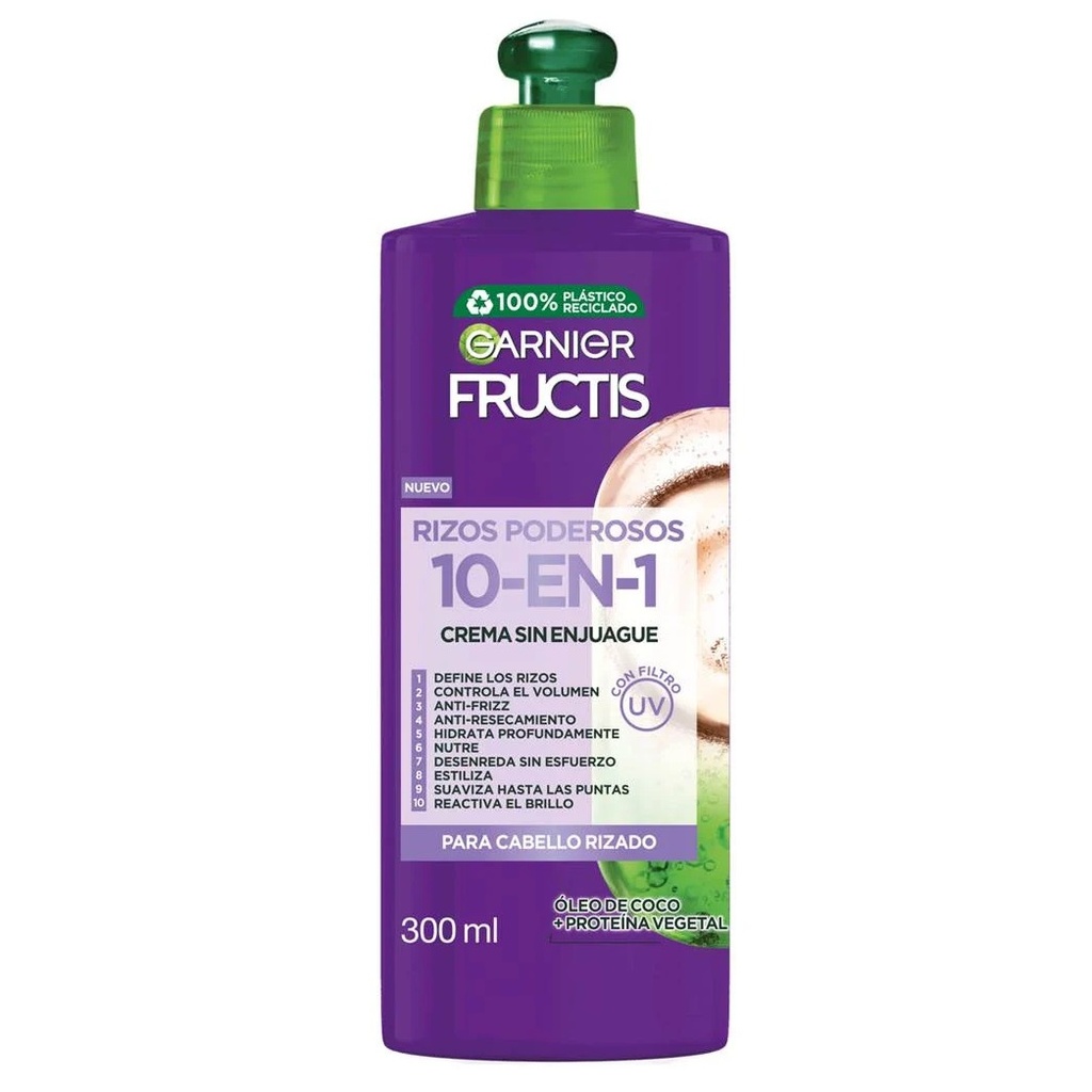 Fructis Crema Para Peinar 10 en 1 Rizos Poderosos 300 mL Garnier