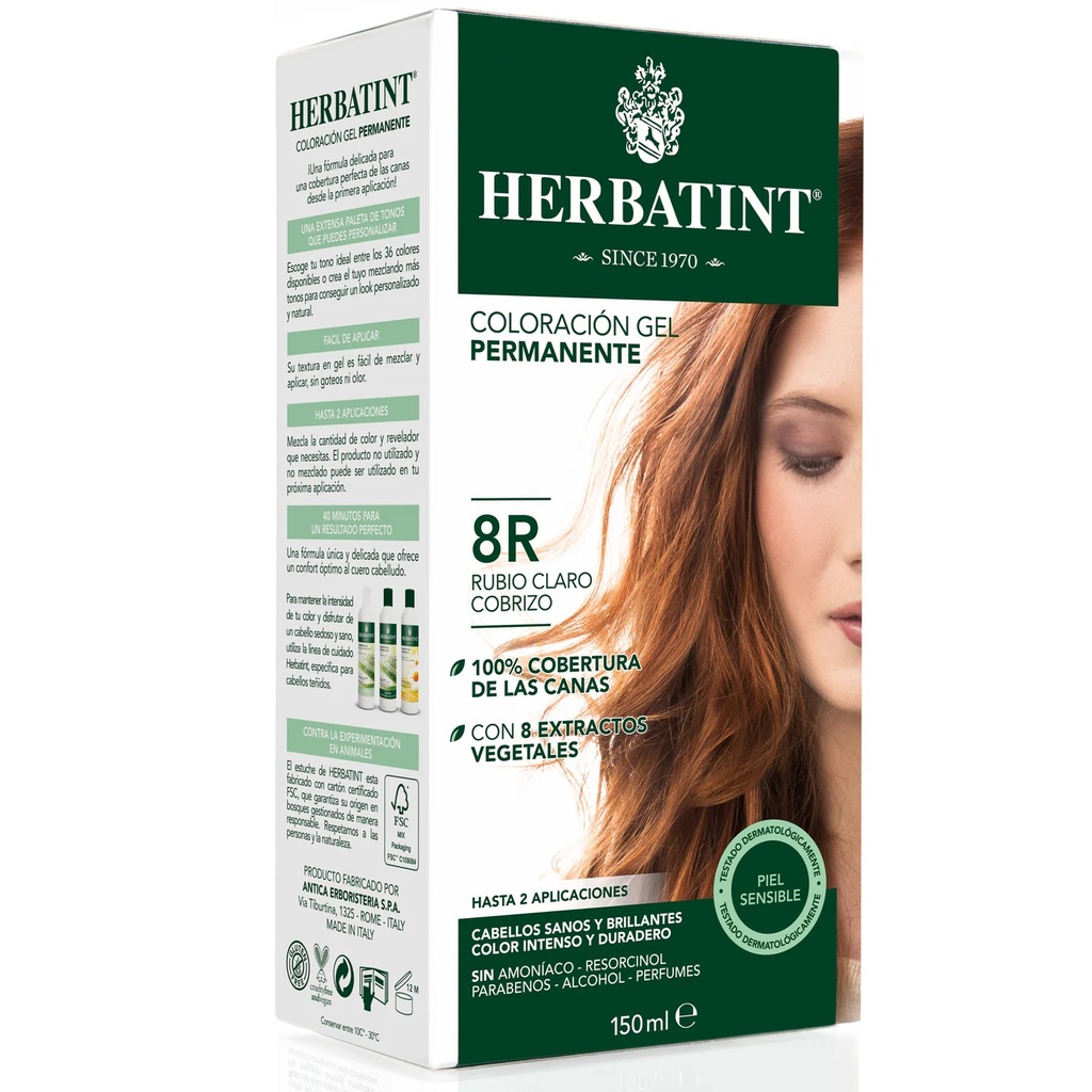 Herbatint 8R Rubio Claro Cobrizo Tintura Permanente Gel 150 mL