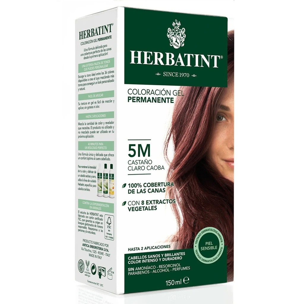 Herbatint 5M Castaño Claro Caoba Tintura Permanente Gel 150 mL
