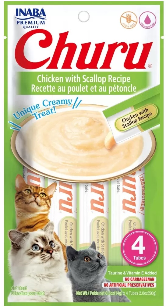 Churu Piel y Pelaje Pollo con Ostión Snack Cremoso Gatos 4 sachet x 14 g