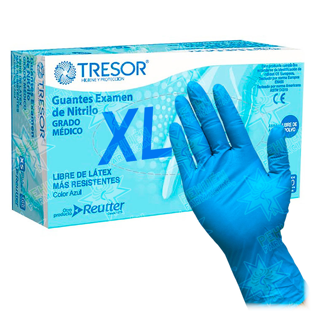 Tresor Guantes de Nitrilo Talla XL Sin Polvo Azules 100 Unidades Reutter