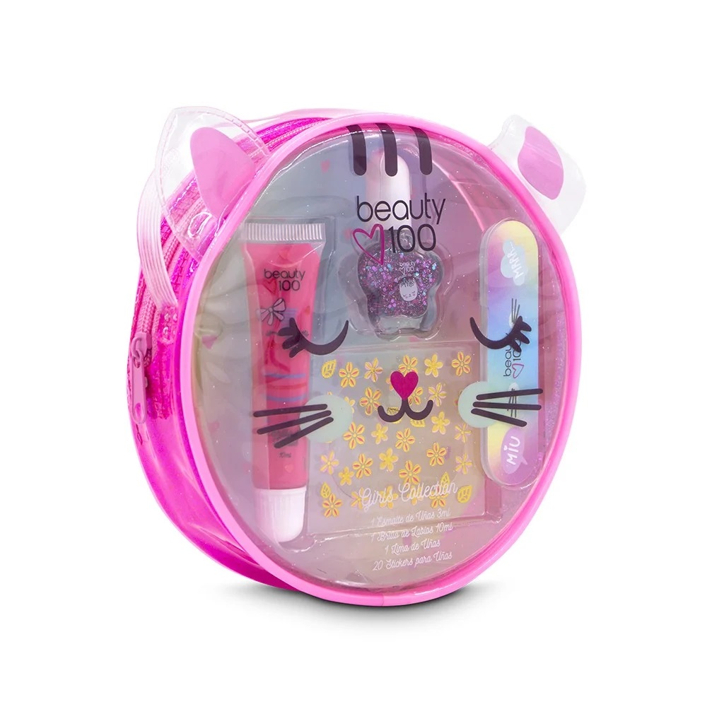 Beauty 100 Cartera Niña + Lipgloss + Lima + Esmalte+ Stickers