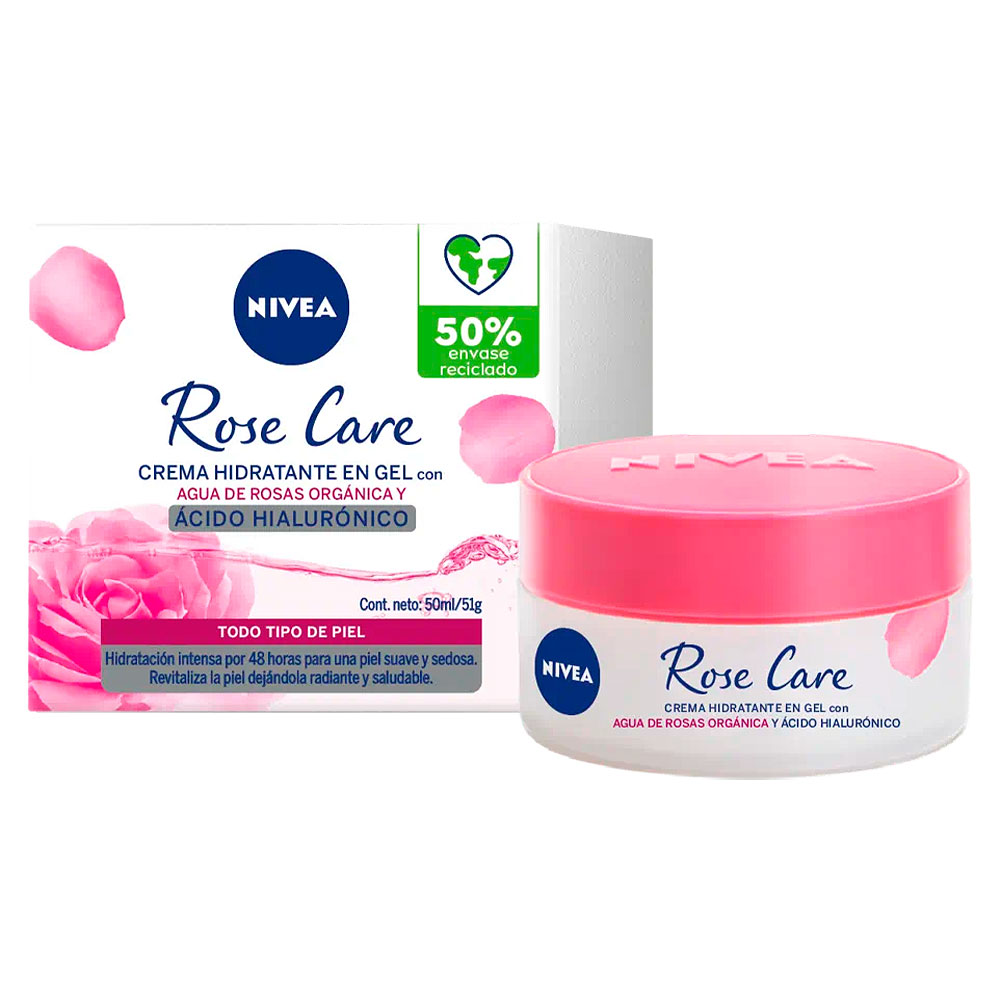 Nivea Rose Care Crema Hidratante en Gel con Ac. Hialurónico A. de Rosas 50 mL