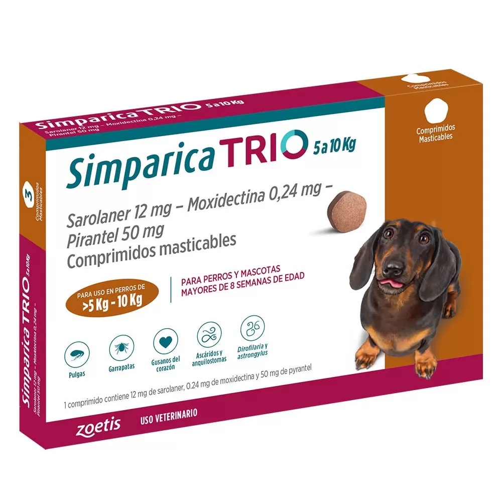 Simparica TRIO Perros 5 a 10 kg 3 Comprimidos Masticables Zoetis