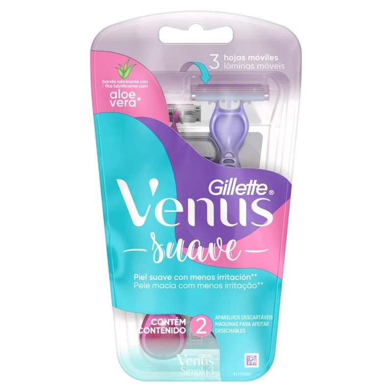 Gillette Venus Suave Simply3 2 Máquinas de Afeitar 3 Hojas P&G