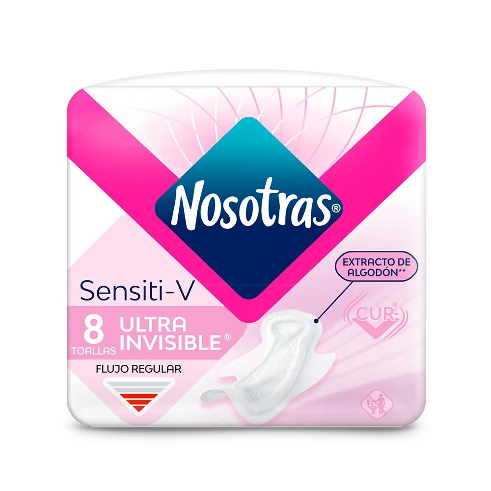 Nosotras Sensiti-V Ultra Invisible con Alas 8 Toallas Femeninas