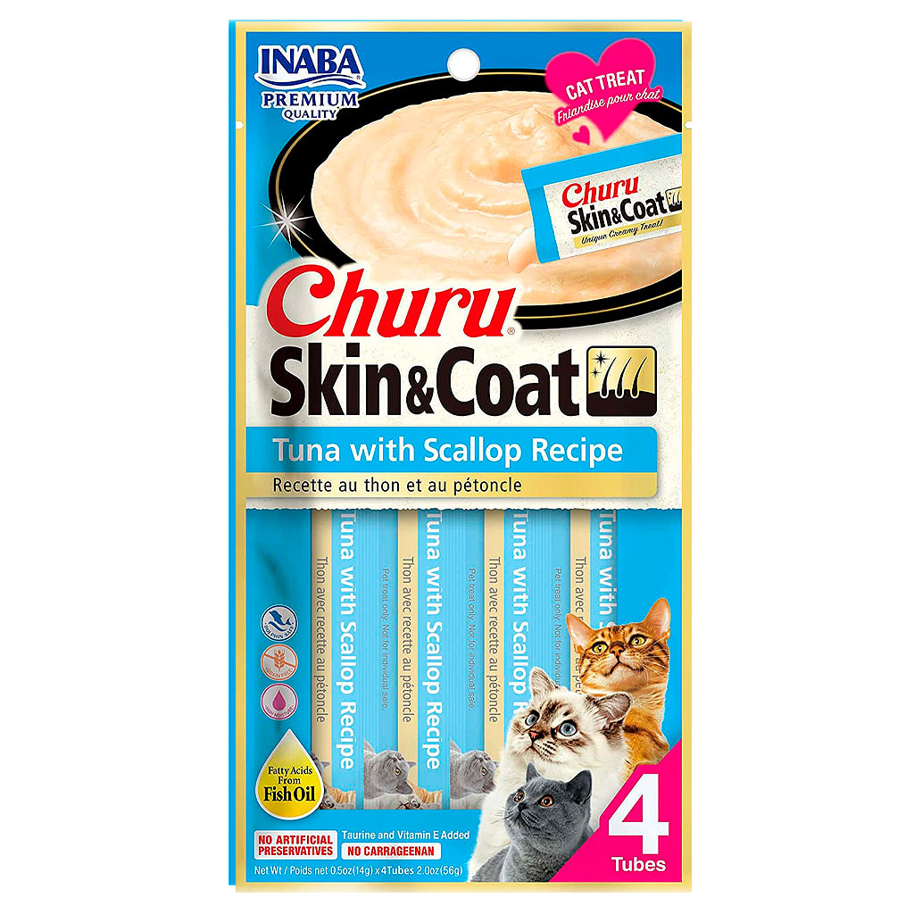 Churu Piel y Pelaje Atún con Ostión Snack Cremoso Gatos 4 sachet x 14 g