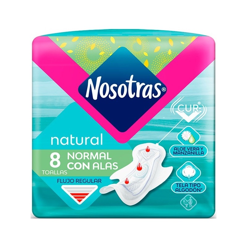 Nosotras Natural 8 Toallas Femeninas Normal con Alas
