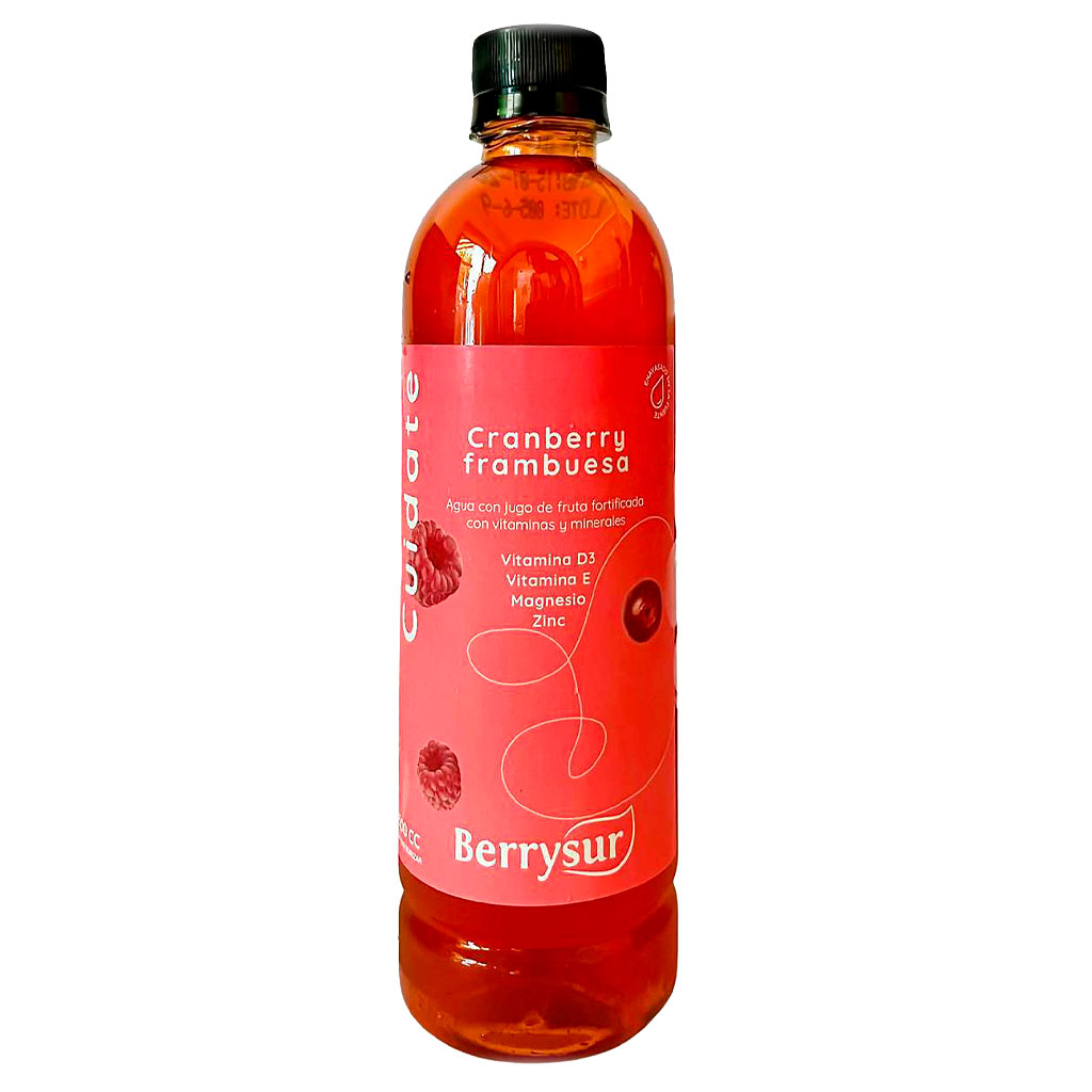 Agua Vitaminada con Jugo de Cranberry Frambuesa Sin Azúcar 500 mL Berrysur