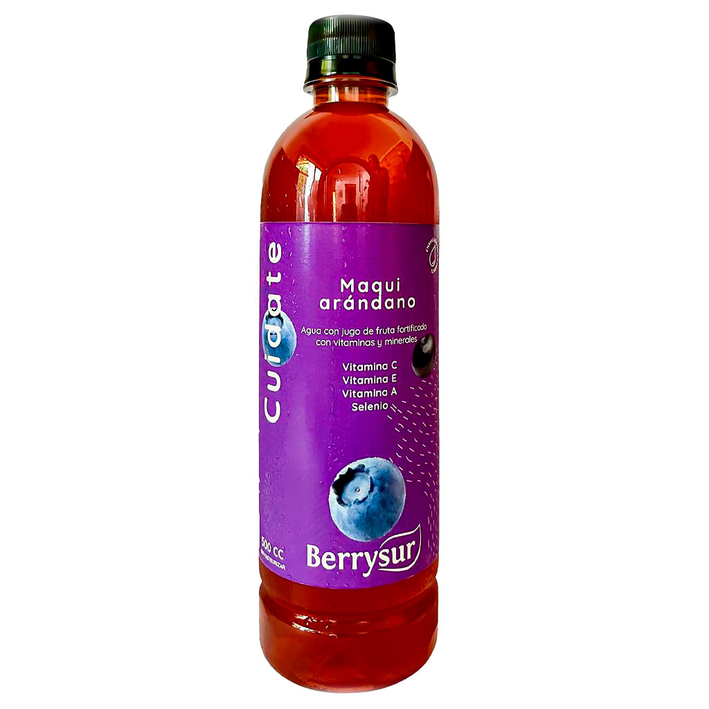 Agua Vitaminada con Jugo de Maqui Arándano Sin Azúcar 500 mL Berrysur