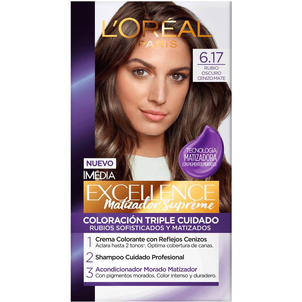 Excellence Matizador Supreme 6.17 Rubio Oscuro Cenizo Mate Tintura Permanente L'oreal