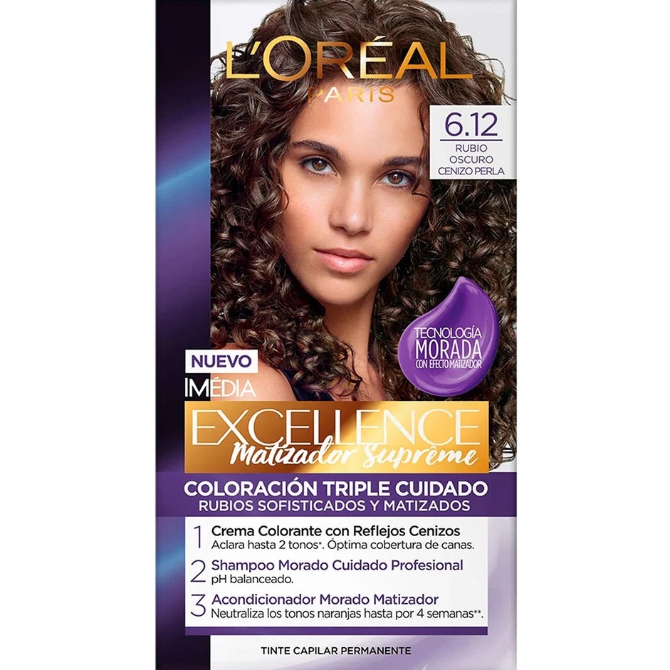 Excellence Matizador Supreme 6.12 Rubio Oscuro Cenizo Perla Tintura Permanente L'oreal