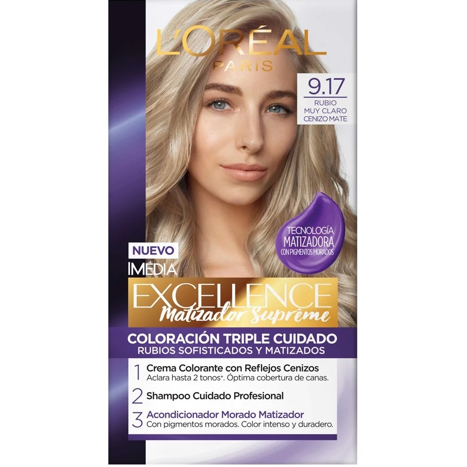 Excellence Matizador Supreme 9.17 Rubio Muy Claro Cenizo Mate Tintura Permanente L'oreal