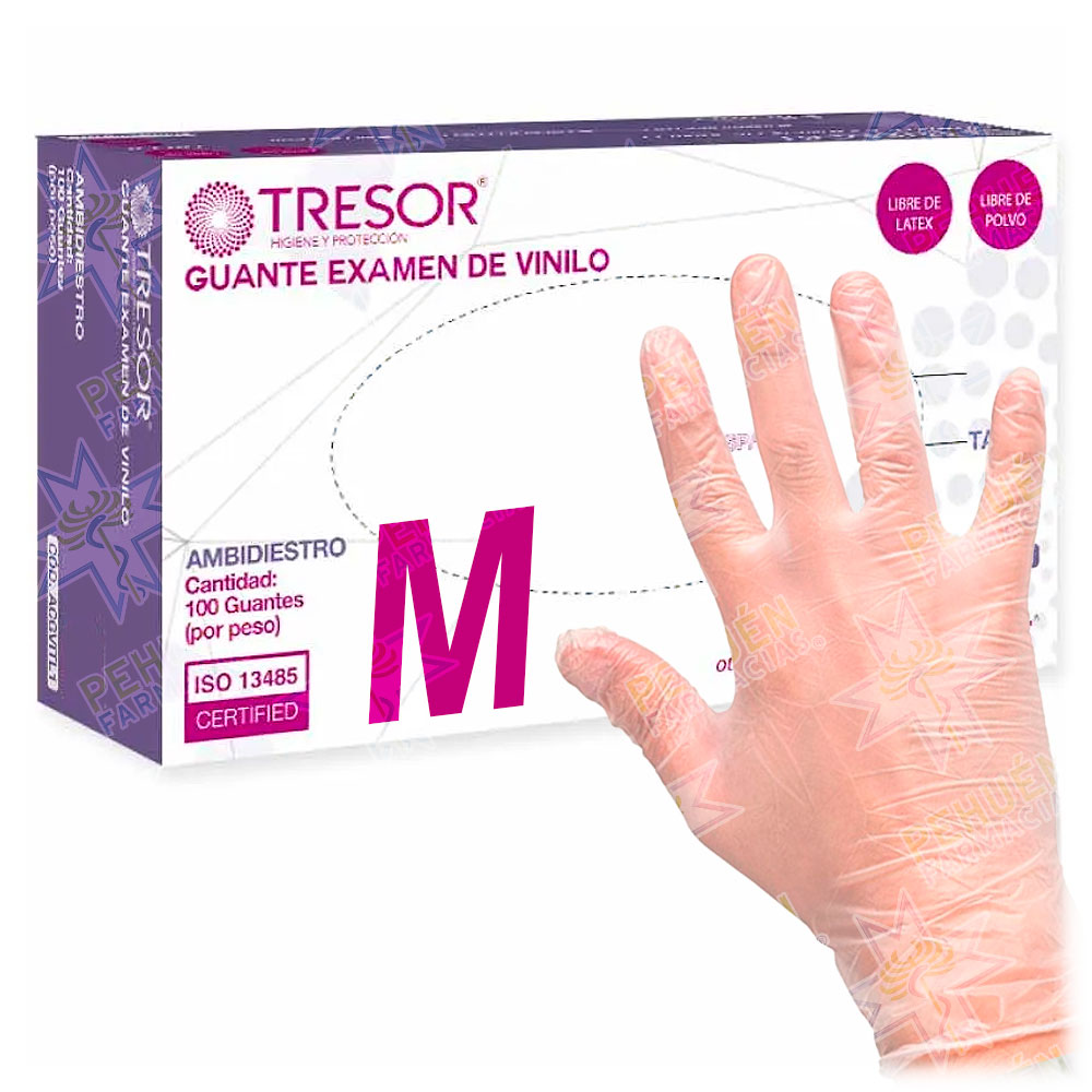 Tresor Guantes Examinación Vinilo Talla M Sin Polvo Transparentes 100 Unidades Reutter