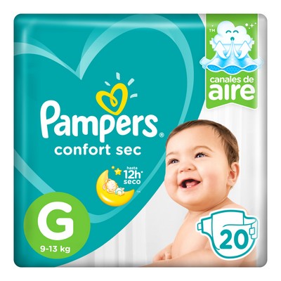 Pampers Confort Sec Talla G 9-13 Kg 20 Pañales P&G