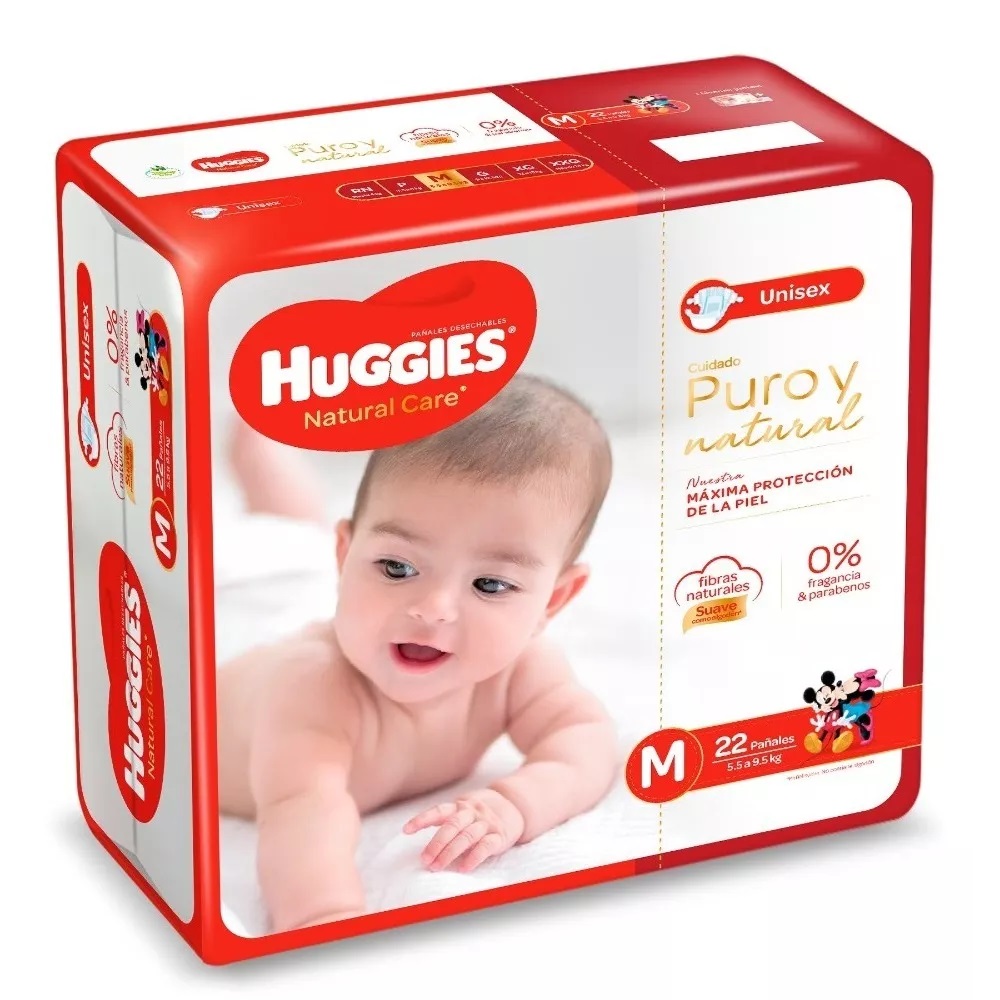 Huggies Natural Care Talla M 5.5-9.5 Kg 22 Pañales Kimberly Clark