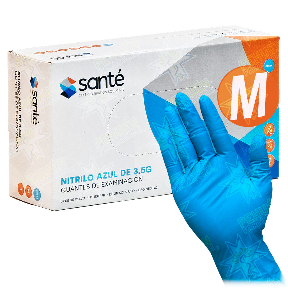 Santé Guantes de Nitrilo Talla M Sin Polvo Azules 100 Unidades