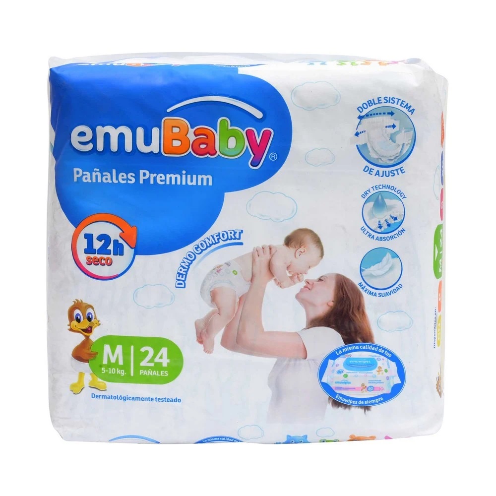 EmuBaby Talla M 5-10 Kg 24 Pañales Desechables Emuchile