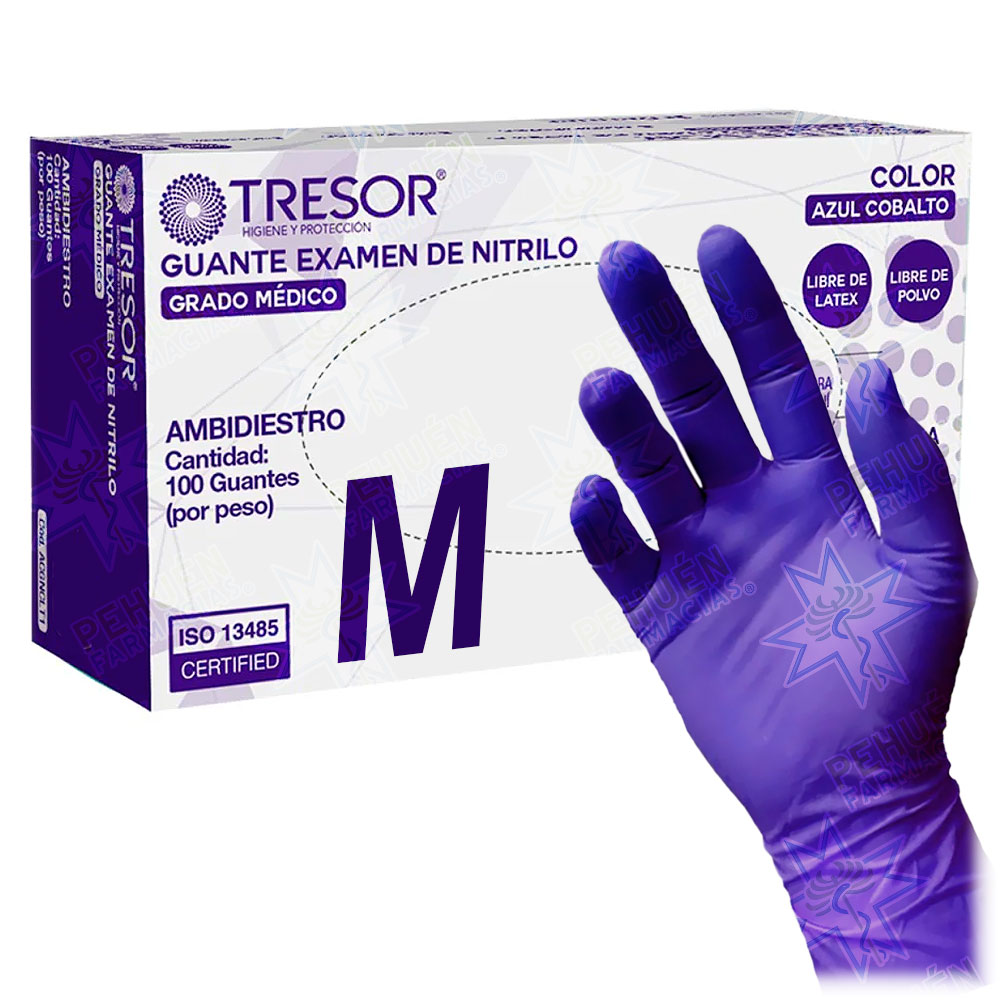 Tresor Guantes Examinación Nitrilo Talla M Sin Polvo Azules Cobalto 100 Unidades Grado Médico Reutter