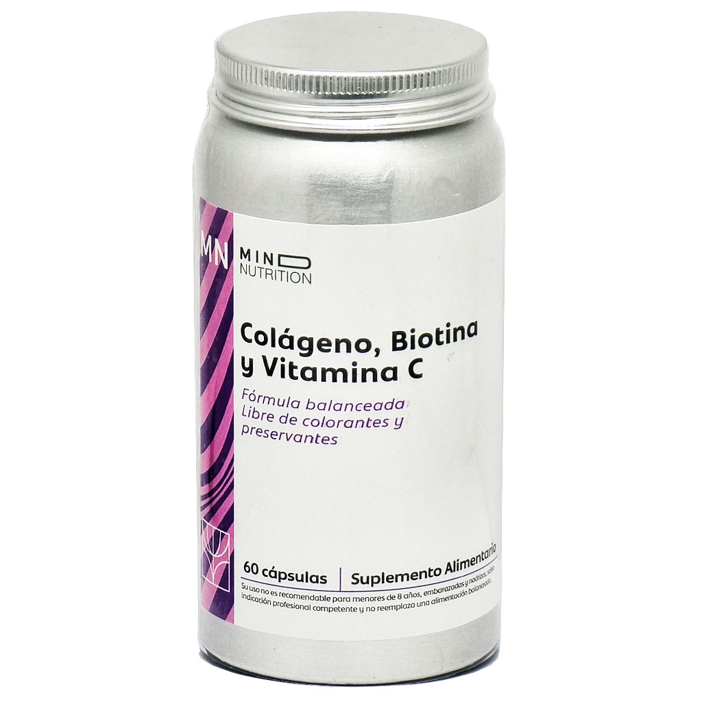 Colágeno, Biotina y Vitamina C (440/100/60) mg 60 Cápsulas Mind Nutrition