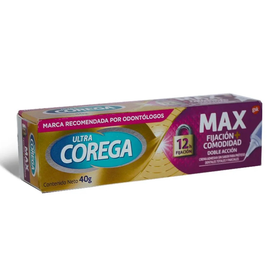 Corega Ultra Max Fijación y Comodidad 12h Crema Adhesiva Prótesis Dentales Sin Sabor 40 g GlaxoSmithKline
