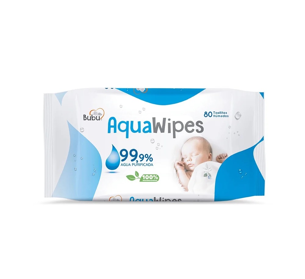 Bubu AquaWipes Toallitas Húmedas 99.9% Agua 80 Unidades