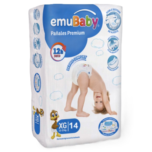 Emu Baby Talla XG 12-15 Kg 14 Pañales Desechables Emuchile