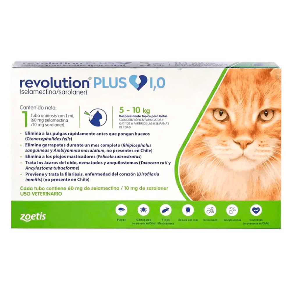 Revolution Plus Gatos (30/5) mg 5 - 10 kg Soluc. Tópica 1 Pipeta 1 mL Zoetis