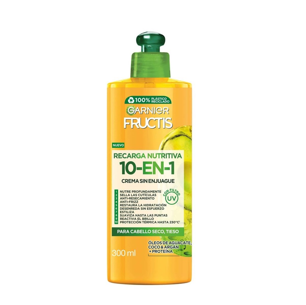 Fructis Crema Para Peinar 10 en 1 Recarga Nutritiva 300 mL Garnier