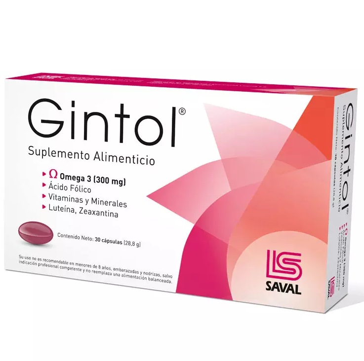 Gintol (Omega 3 DHA -Ác. Fólico -Vitaminas y Minerales) 30 Cápsulas Saval