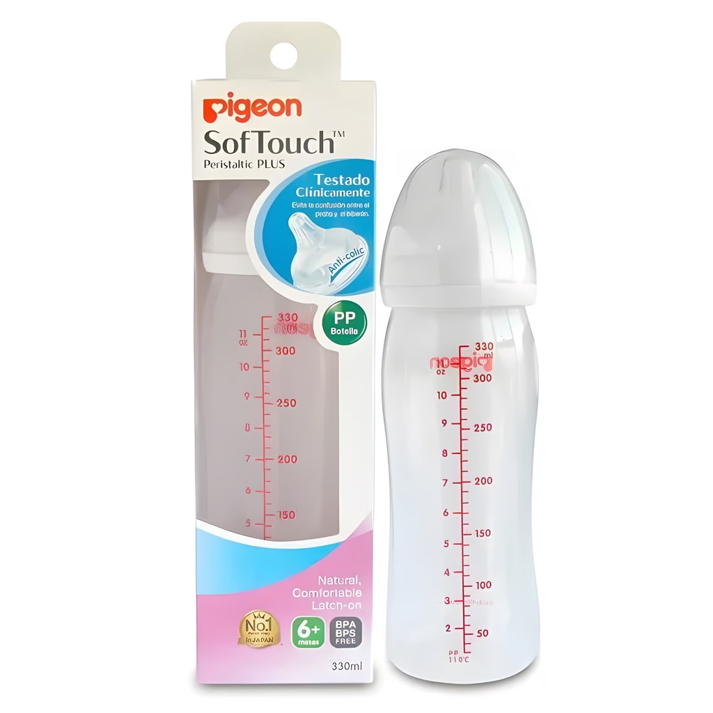 Pigeon SofTouch Boca Ancha 6m+ Mamadera PP 330 mL