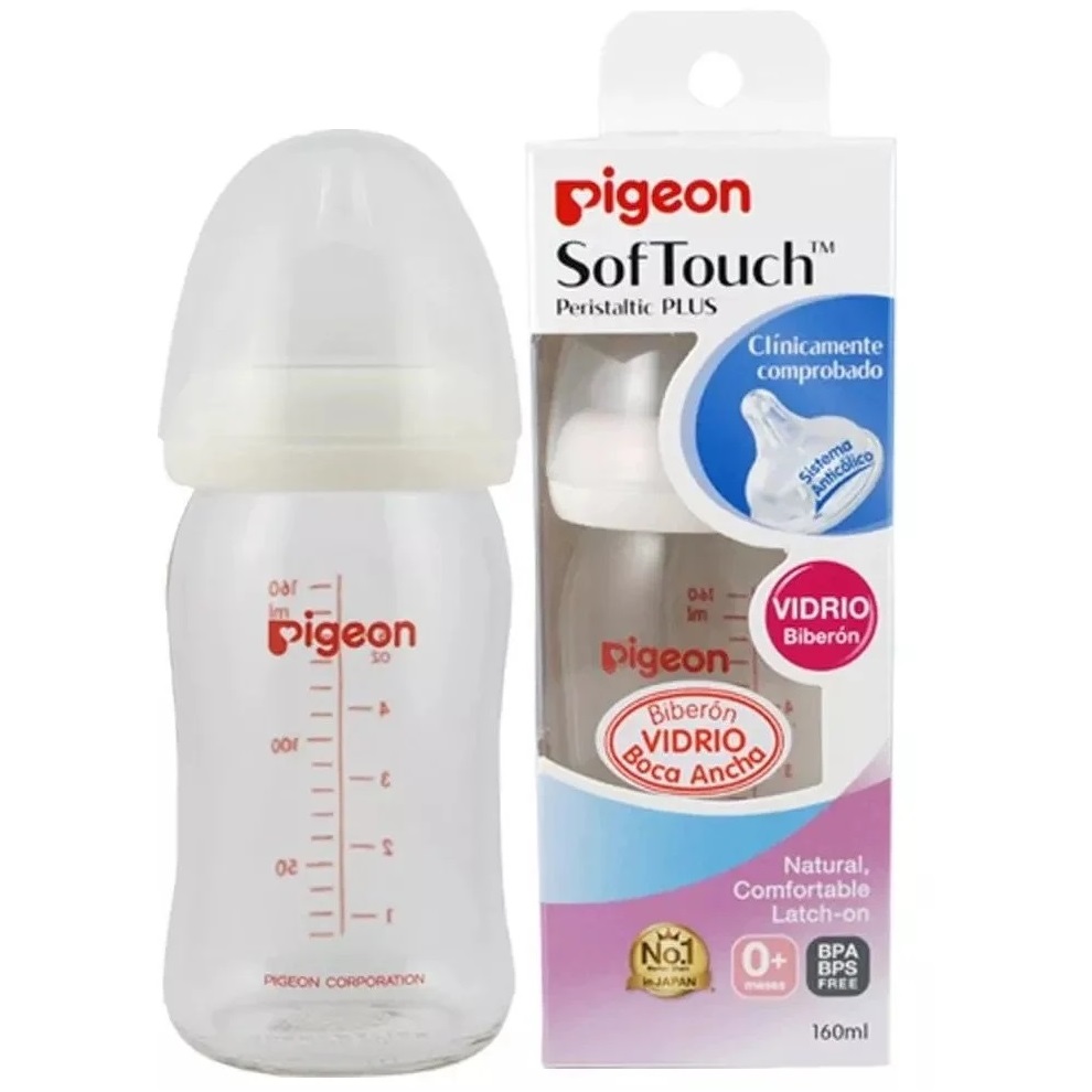 Pigeon SofTouch Peristaltic Plus 3m+ Mamadera de Vidrio Boca Ancha 240 mL