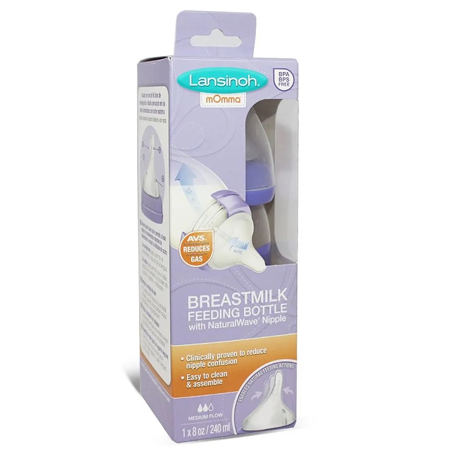 Lansinoh Mamadera NaturalWave Boca Ancha Flujo Medio 240 mL