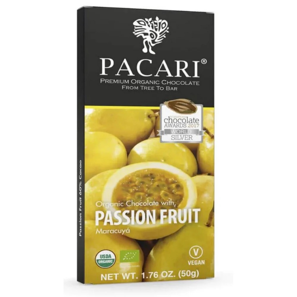 Chocolate Orgánico Premium con Maracuya 60% Cacao Sin Azucar 50 g Pacari